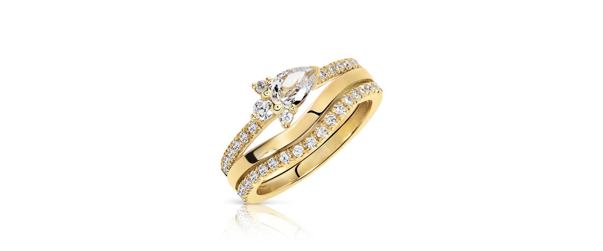 Astral cluster engagement ring 7 white diamond wedding and eternity bands - yellow gold