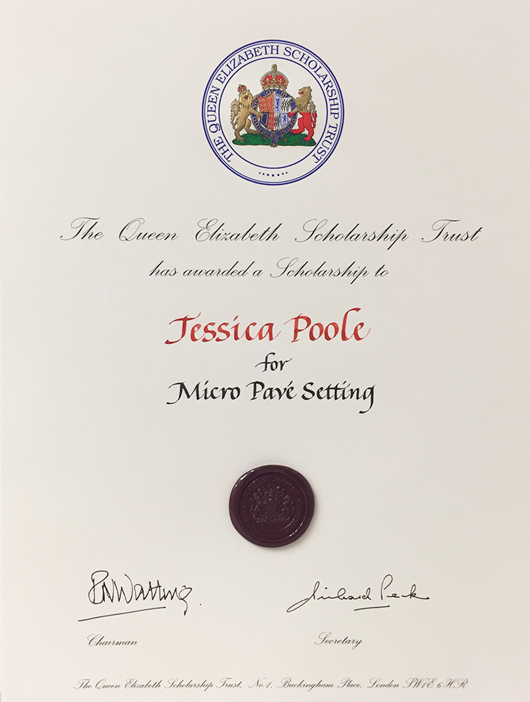 QEST scholarship award for micro pave setting - Jessica Poole